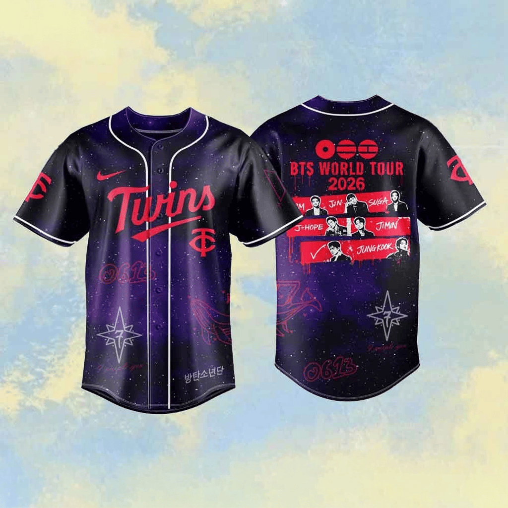 MINNESOTA TWINS BTS World Tour 2026 Galaxy Purple Baseball Jersey TWINS Merch For Fans