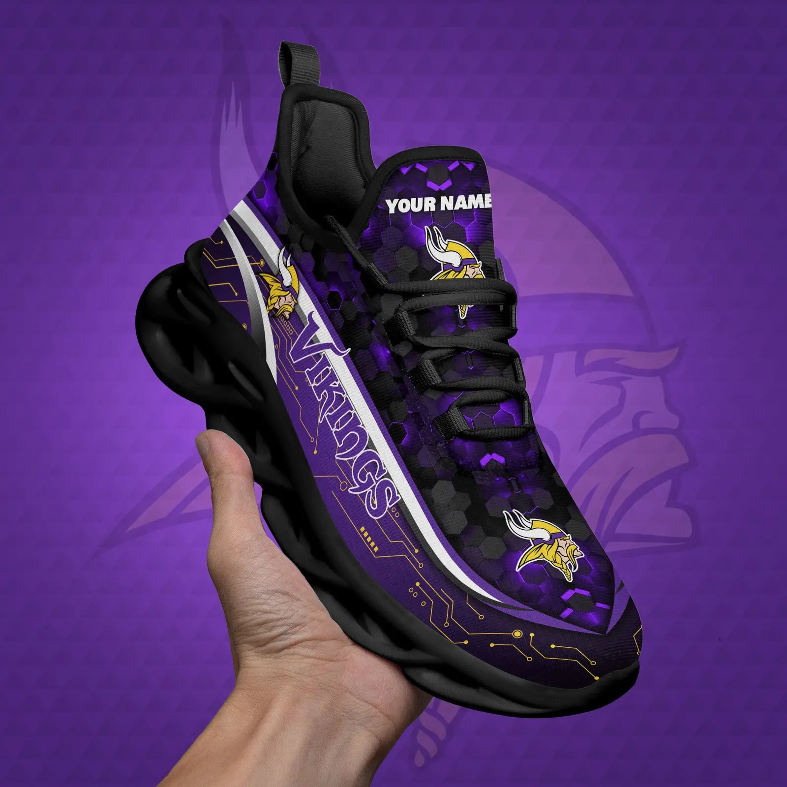 Minnesota Vikings Black Clunky Sneakers Custom Name, Max Soul Shoes, Sport Gifts