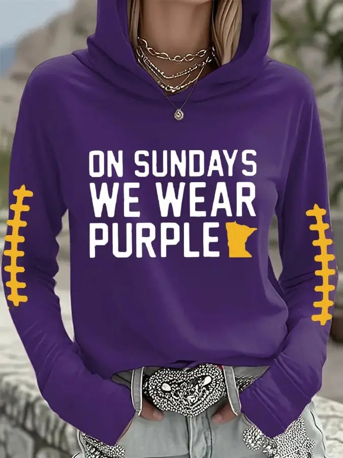 Minnesota Vikings Hoodie Women's On Sundays We Wear Purple Game Day Fan Merch Apparel