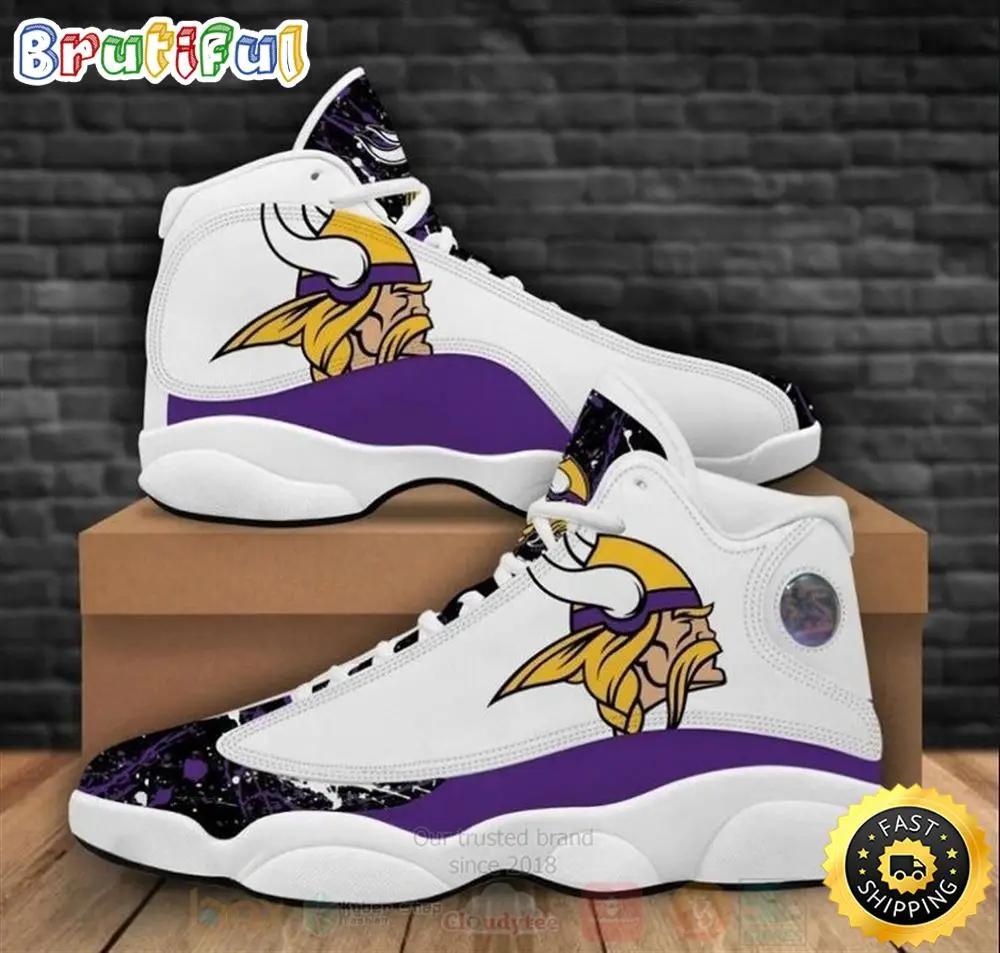 Minnesota Vikings Nfl Big Logo Bling Bling Football Team Air Jordan 13 Shoes