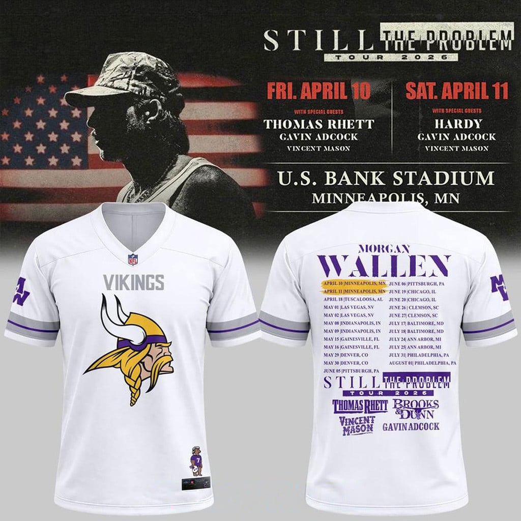 Minnesota Vikings X Morgan Wallen 2026 Tour Schedule Football Jersey White Vikings Merch