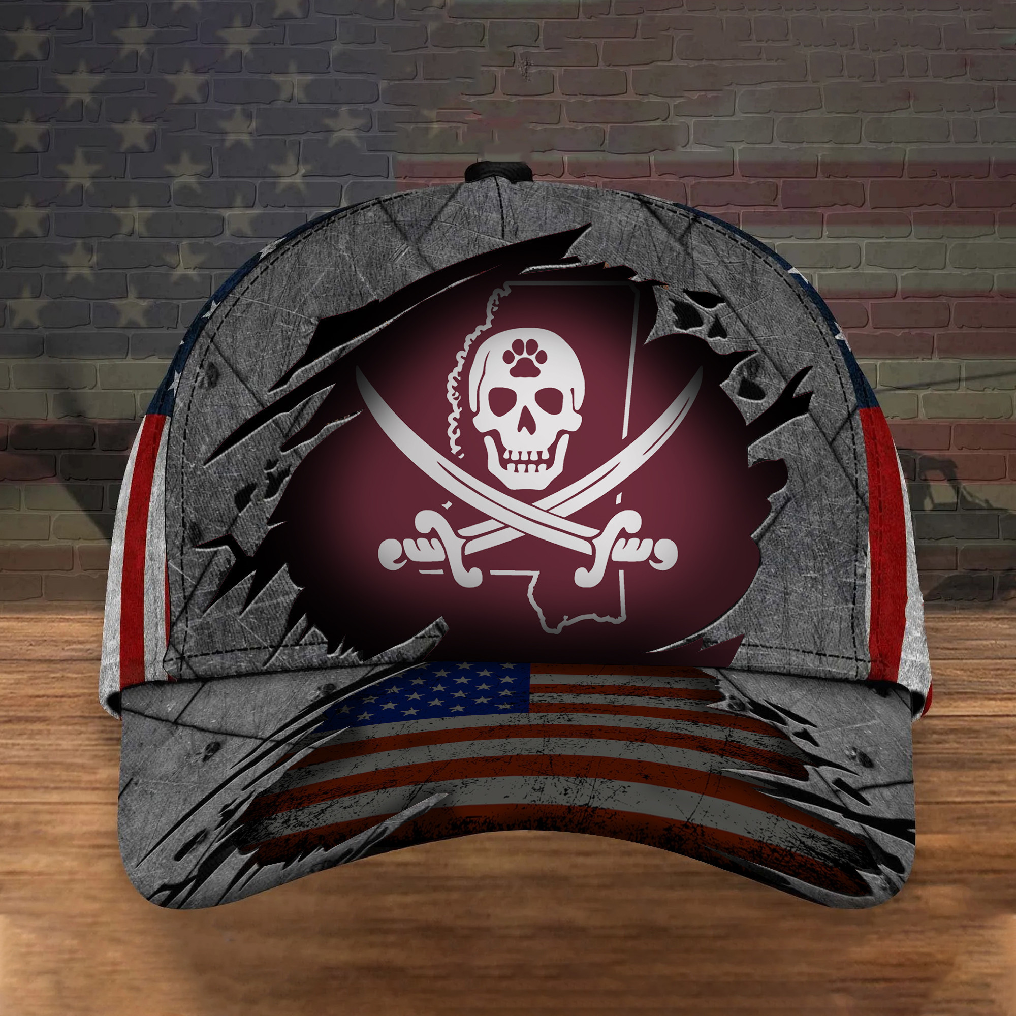 Mississippi State Pirate Flag Hat American Flag Mike Leach Pirate Merch