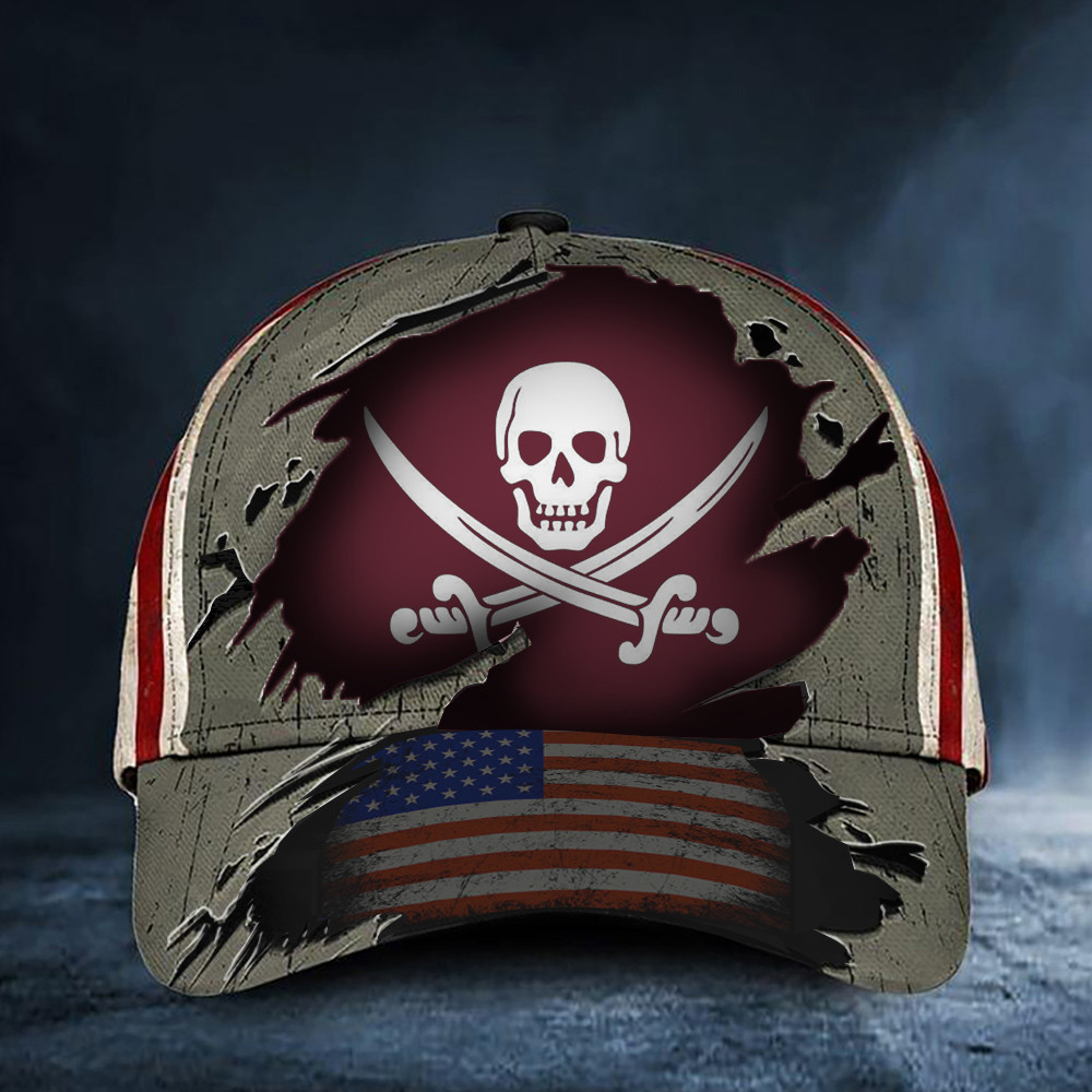 Mississippi State Pirate Flag Hat Cross Bones American Flag Hats Merch