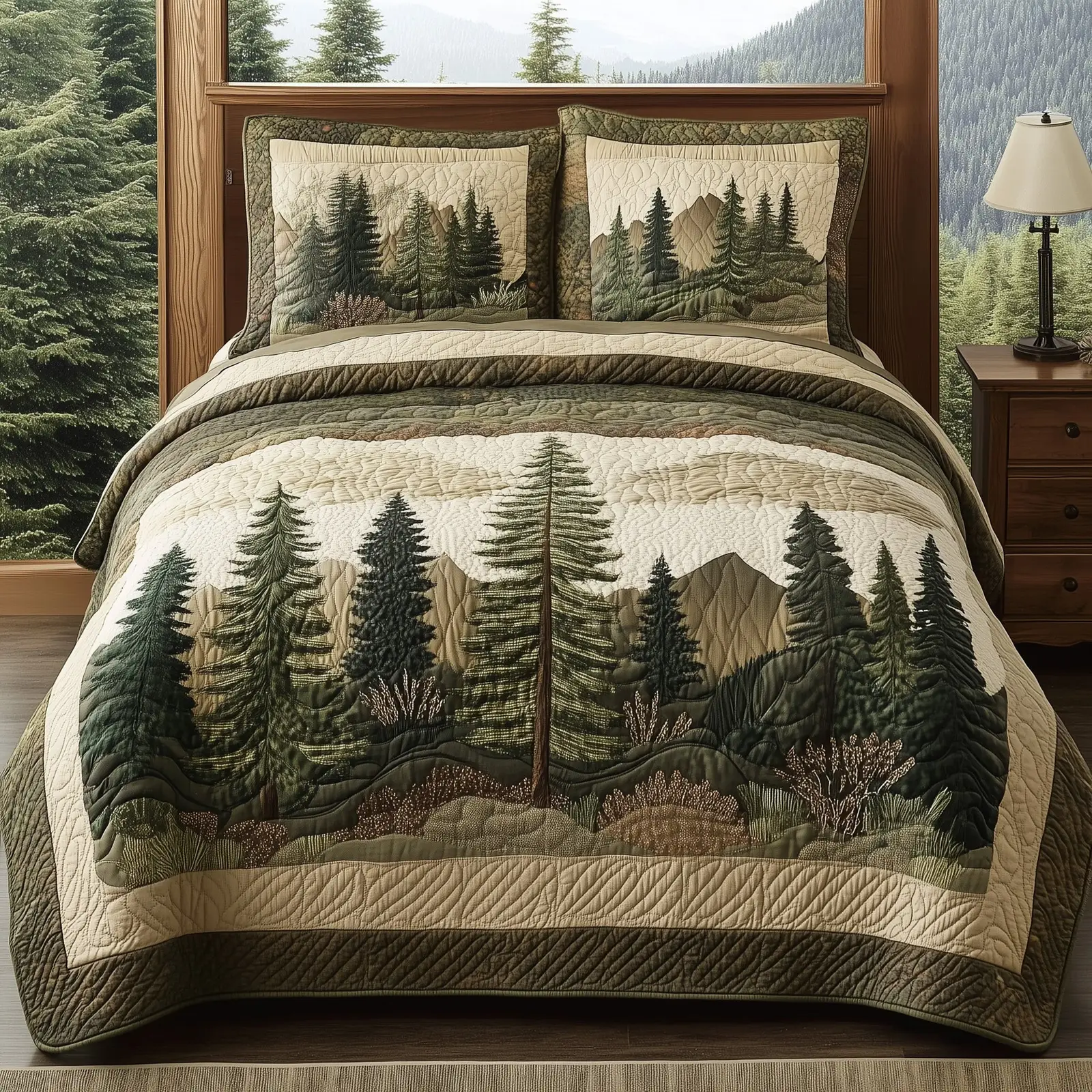 Misty Forest Quilted Bedding Set Duvet Cover Bedspread Native American Presents For Outdoor Lovers
