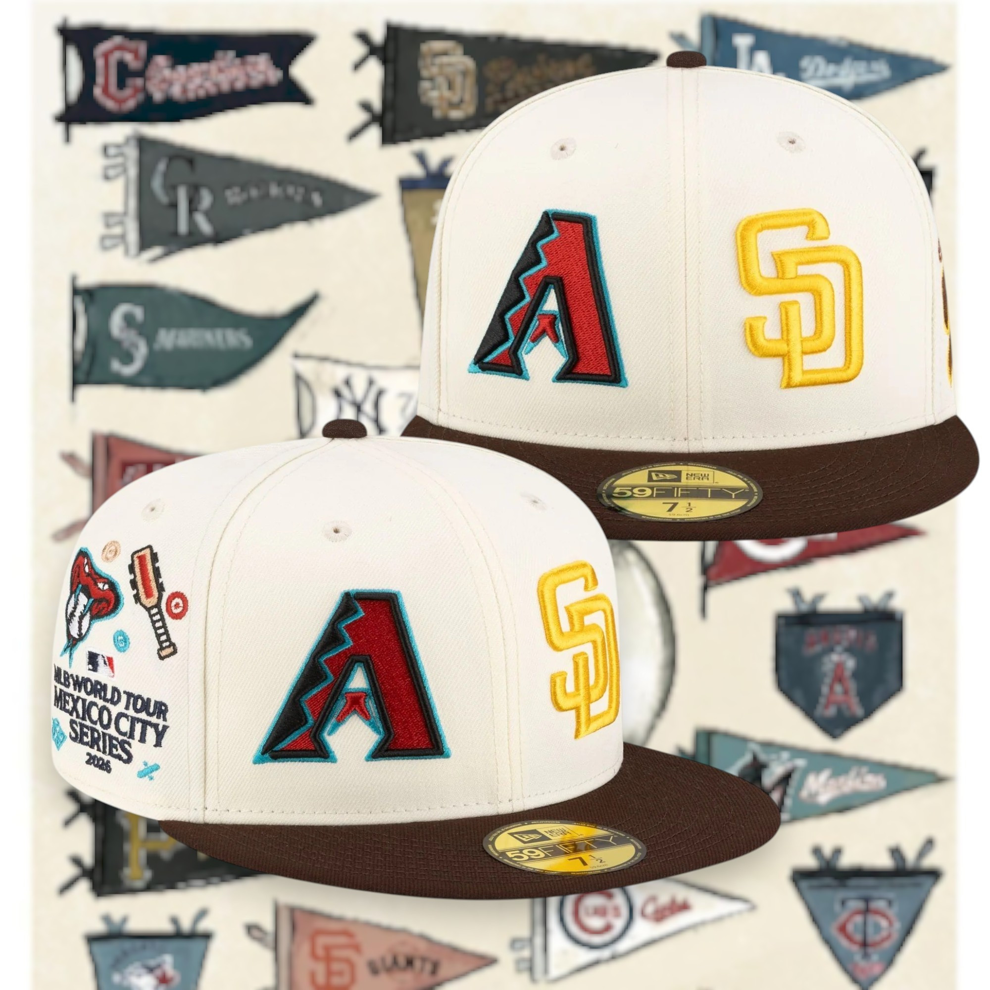 MLB 2026 Snapback Hat MLB World Tour Mexico City Series Arizona Diamondbacks Vs Sa Merch Fan Gear