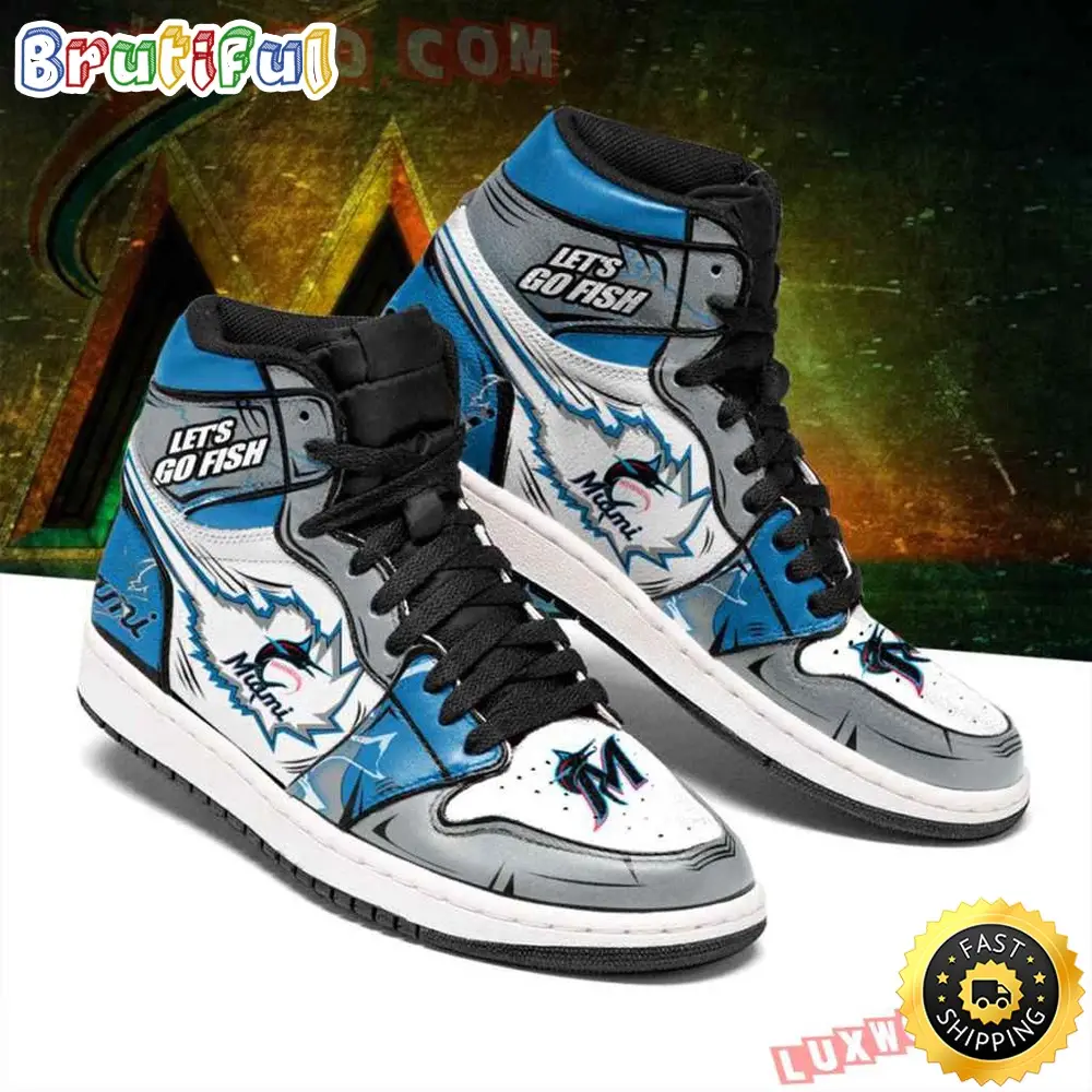 MLB Miami Marlins Air Jordan 1 High Sneakers Classic Air Jordan Sneakers MLB Miami Marlins Air Jordan 1 High Sneakers Classic Air Jordan Sneakers - Image 1