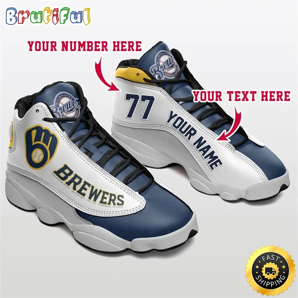 MLB Milwaukee Brewers Custom Name Number Air Jordan 13 Shoes V5 MLB Milwaukee Brewers Custom Name Number Air Jordan 13 Shoes V5 - Image 1