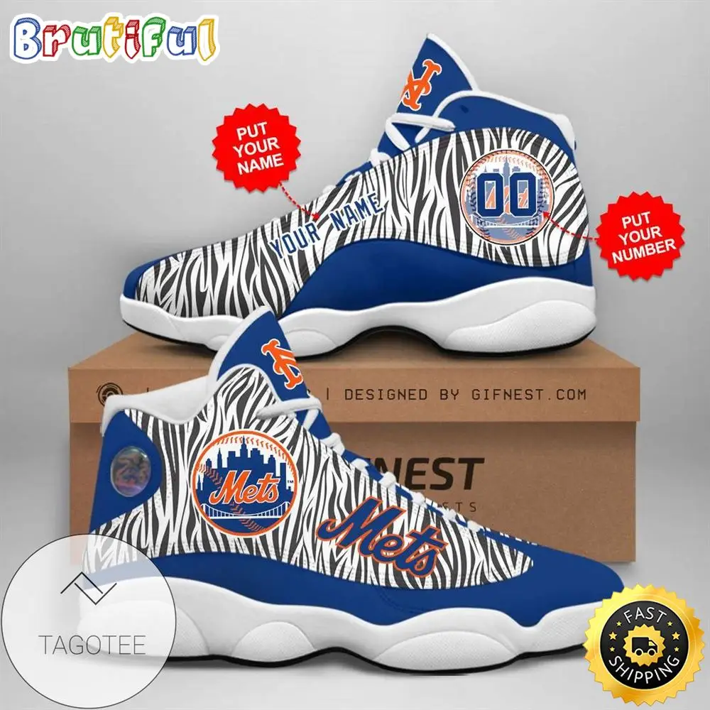 MLB New York Mets Custom Name Number Air Jordan 13 Shoes V9 MLB New York Mets Custom Name Number Air Jordan 13 Shoes V9 - Image 1