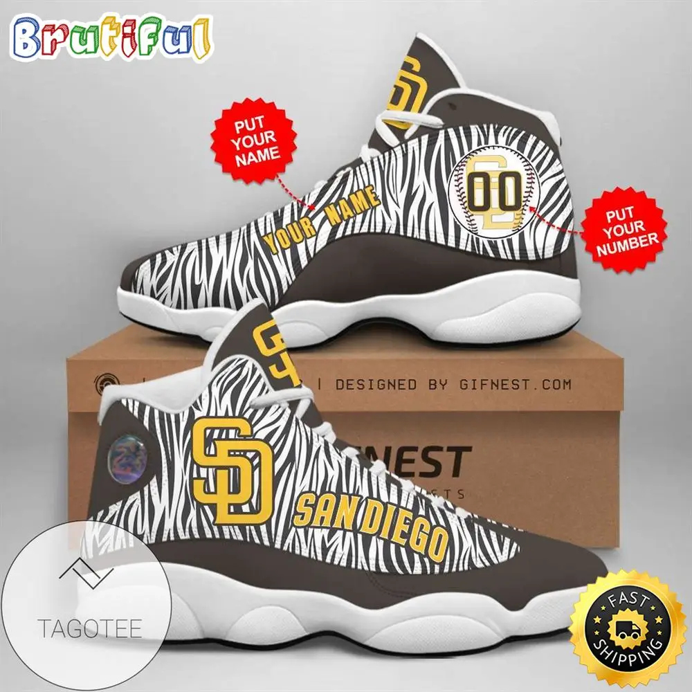 MLB San Diego Padres Custom Name Number Air Jordan 13 Shoes V7 MLB San Diego Padres Custom Name Number Air Jordan 13 Shoes V7 - Image 1