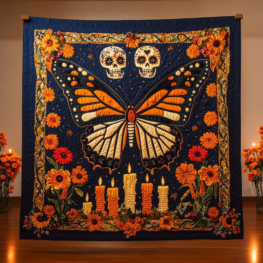 Monarch Calavera Glow Quilt Beautiful Printed Quilt Blanket for Home Aesthetics