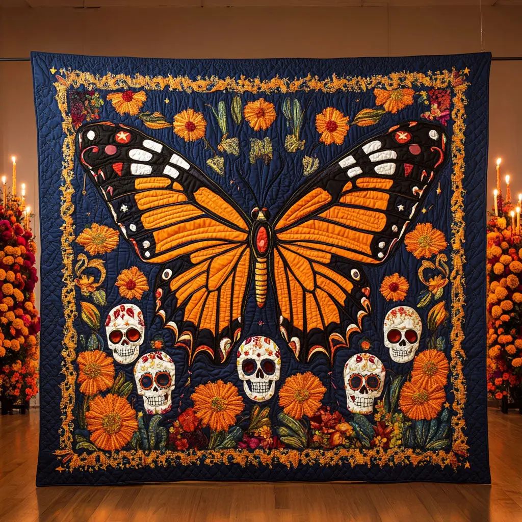Monarch Calavera Quilt Thoughtful Quilt Blanket Gift for Loved Ones