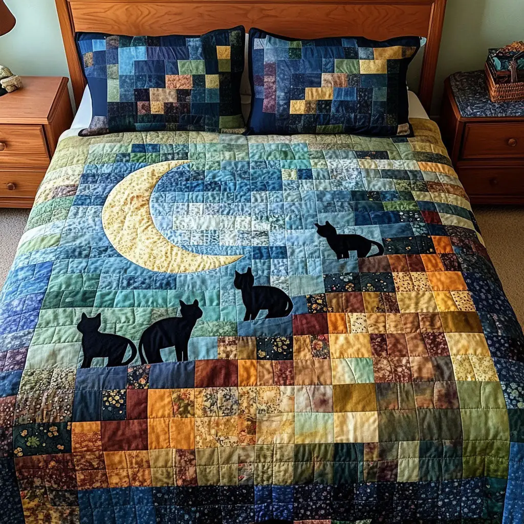 Moonlight Ascent Quilted Bedding Set Bed Decorations Best Cat Christmas Gifts Moonlight Ascent Quilted Bedding Set Bed Decorations Best Cat Christmas Gifts - Image 1