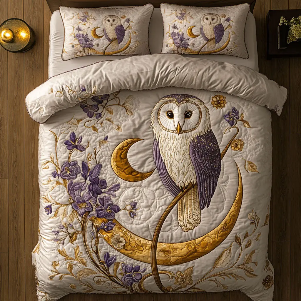 Moonlit Branch Quilted Bedding Set Duvet Cover Bedspread Animal Lovers Gifts