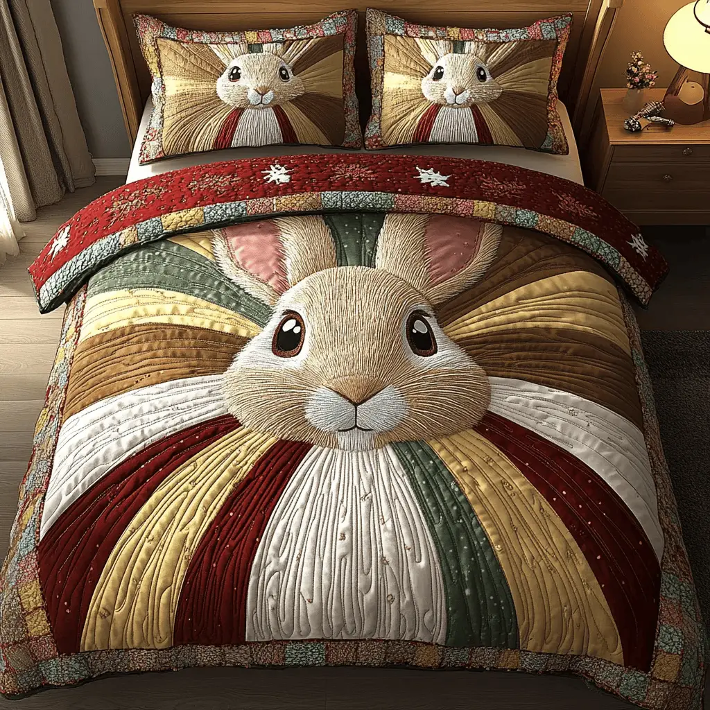 Moonlit Bunny Quilted Bedding Sets Spring Home Decoration Easter Themed Gifts