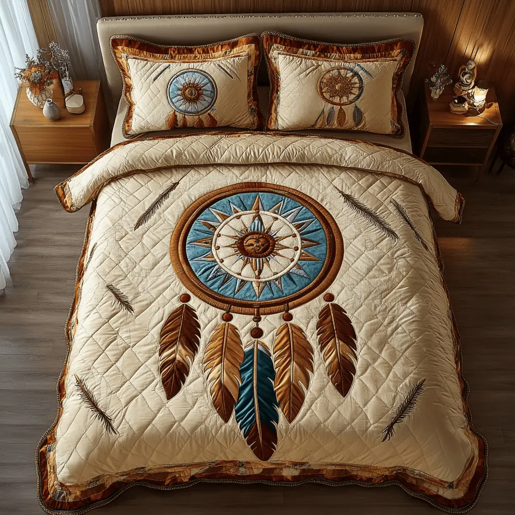 Moonlit Catcher Quilted Bedding Set Best Christmas Duvet Cover Set Native American Related Gifts