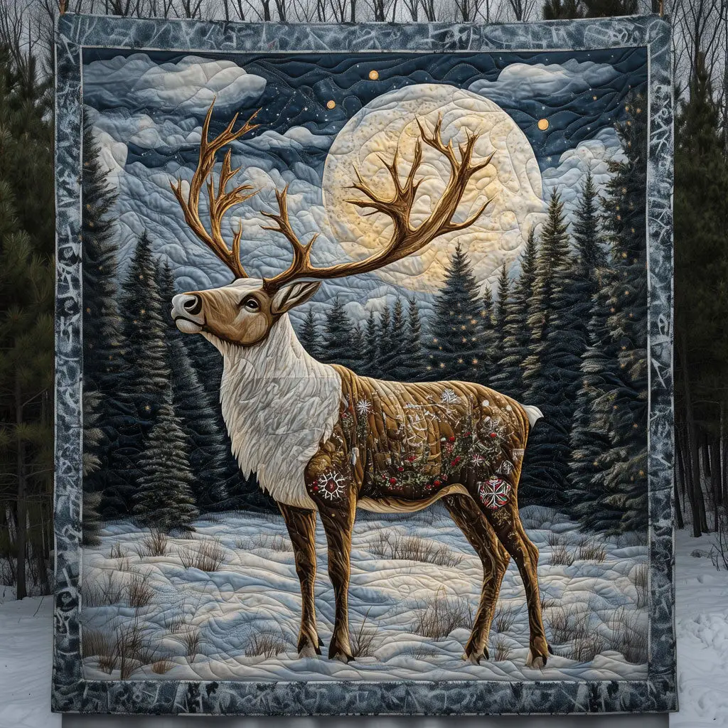 Moonlit Deer Quilt Charming Quilt Blanket Gift for Festive Spirit