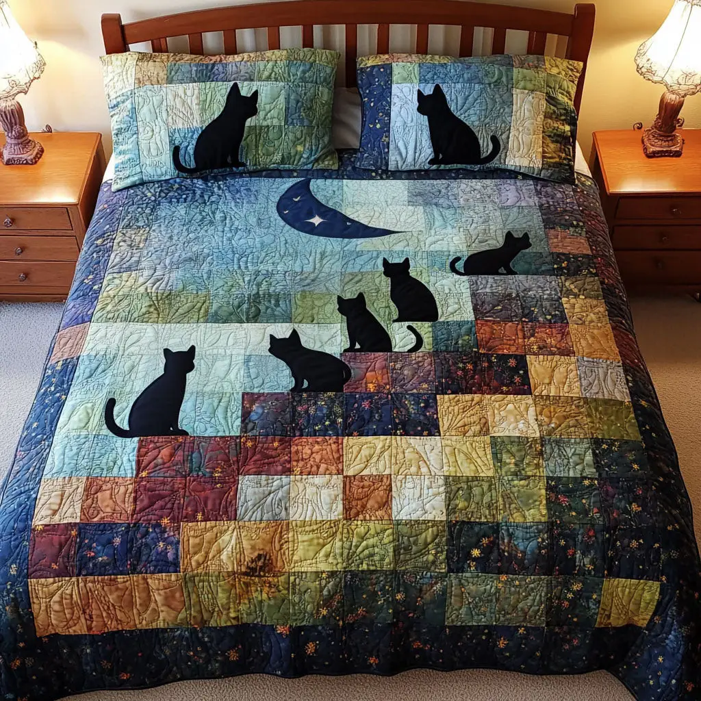 Moonlit Gathering Quilted Bedding Set Cute Bedroom Decor Cat Dad Christmas Gifts Moonlit Gathering Quilted Bedding Set Cute Bedroom Decor Cat Dad Christmas Gifts - Image 1