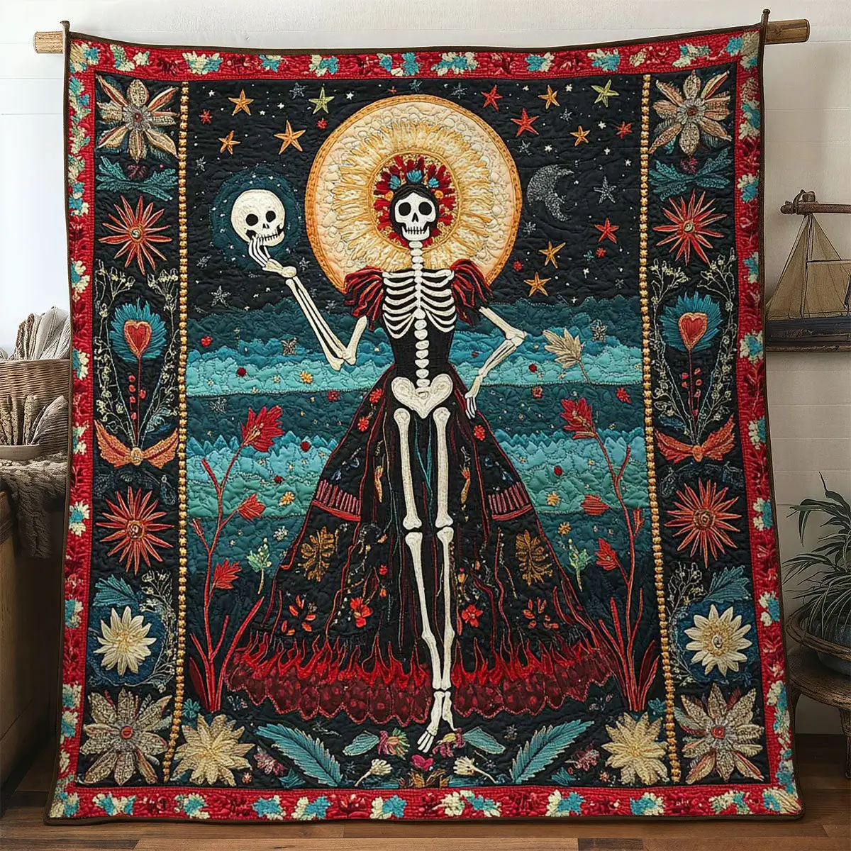 Moonlit Muertos Muse Quilt Stylish Quilt Blanket to Upgrade Your Bedroom