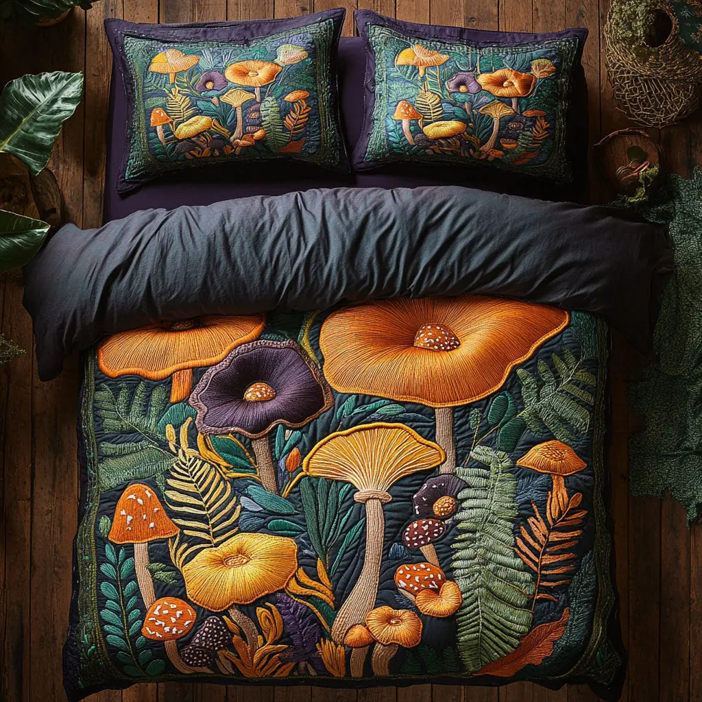 Moonlit Mushrooms Quilted Bedding Set Duvet Cover Bedspread Best Gifts Bedroom Decorative