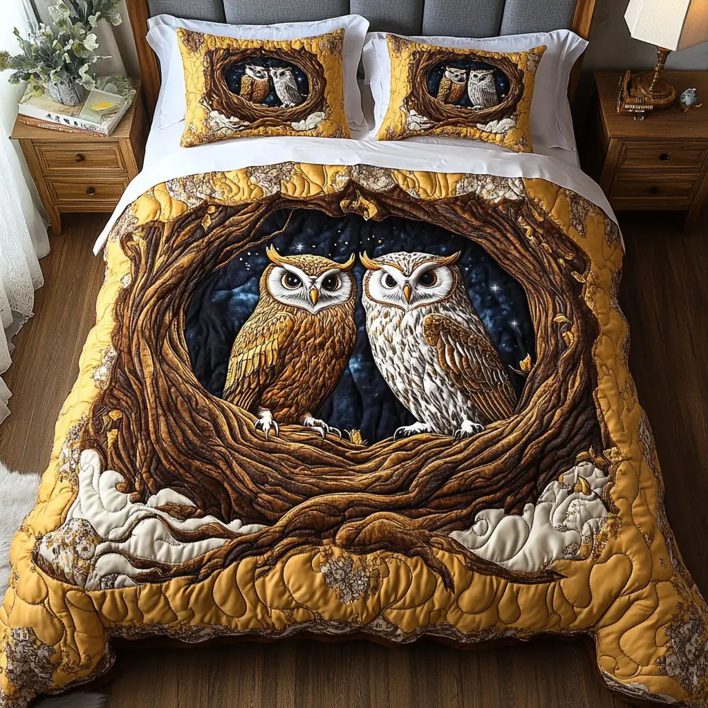 Moonlit Owls Quilted Bedding Set Unique Bed Sheet Set Owl Gifts For Women Moonlit Owls Quilted Bedding Set Unique Bed Sheet Set Owl Gifts For Women - Image 1