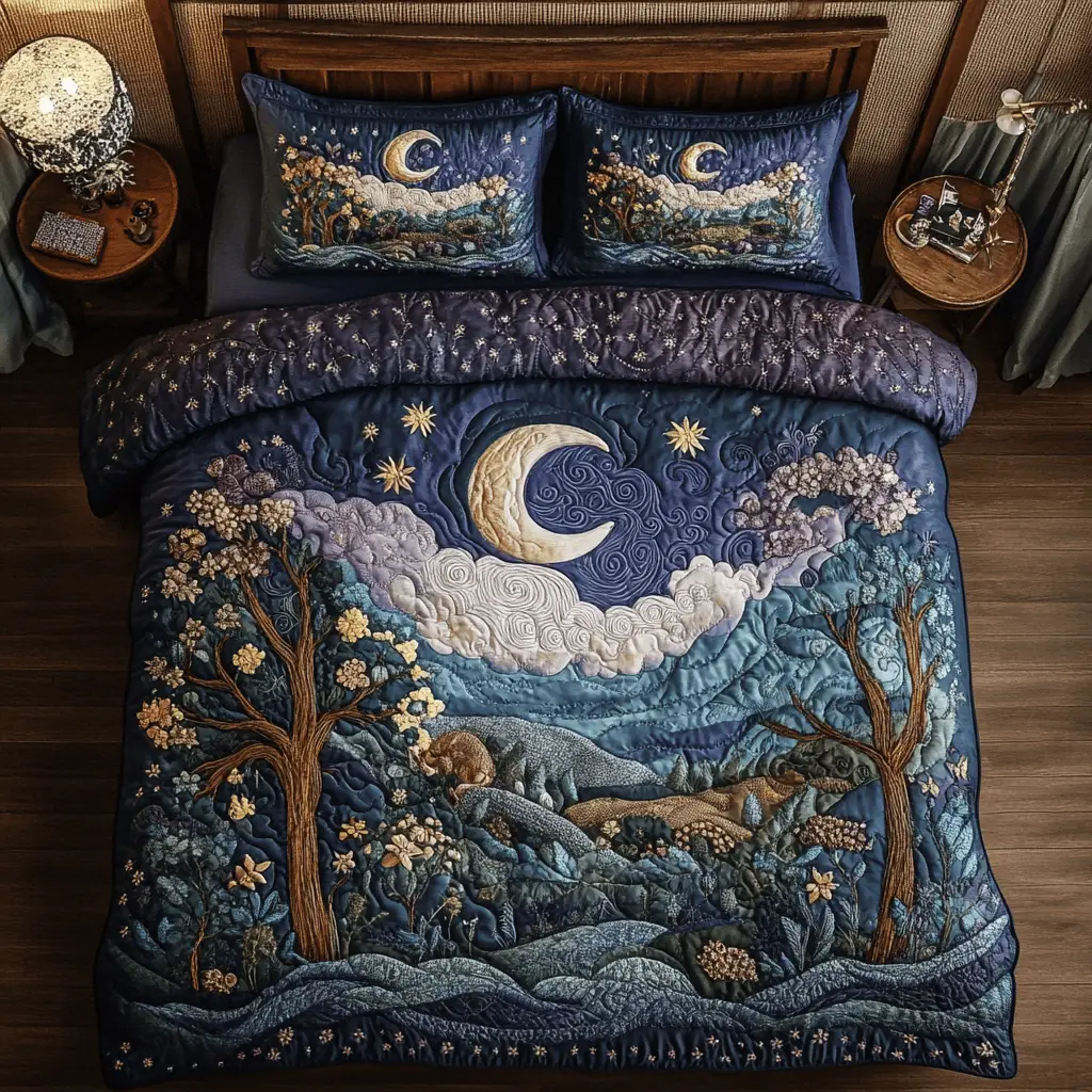 Moonlit Trail Quilted Bedding Set Cozy Comforter Set for Winter Warmth Moonlit Trail Quilted Bedding Set Cozy Comforter Set for Winter Warmth - Image 1