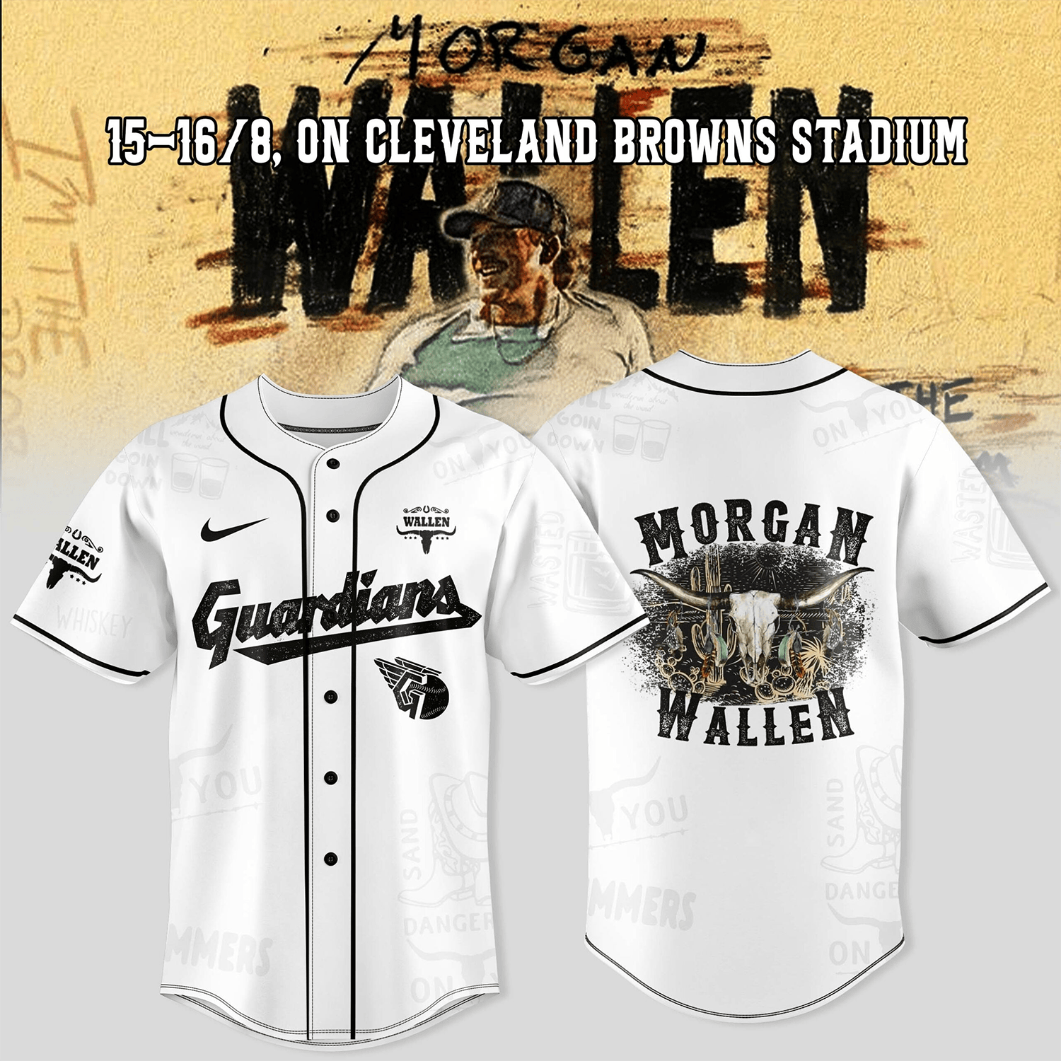 Morgan Wallen Tour x Cleveland Guardians Baseball Jersey Morgan Wallen Merch Gifts For Fans