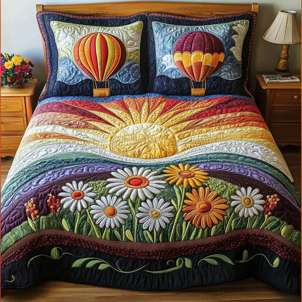 Morning Glory Skies Quilted Bedding Set Bedroom Decor Ideas Sky Air Balloon Theme Items