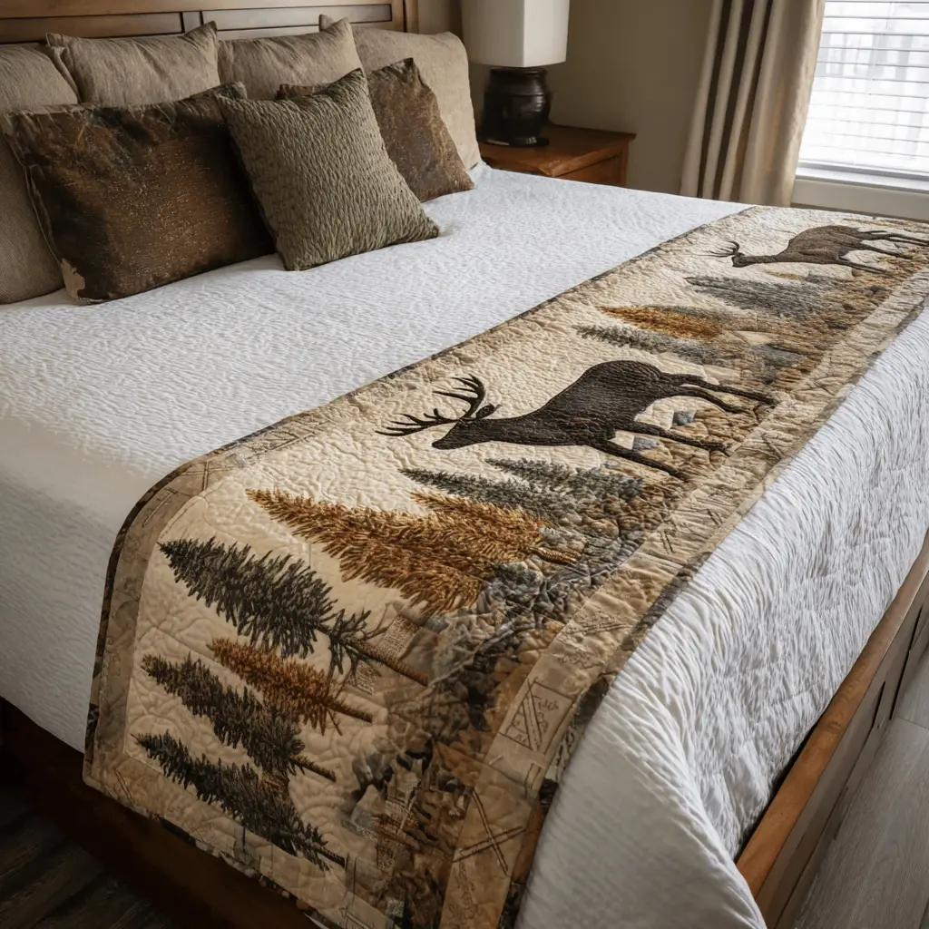 Morning Mist Quilted Bed Runner Soft Nature Harmony Anniversary Gift for Wife