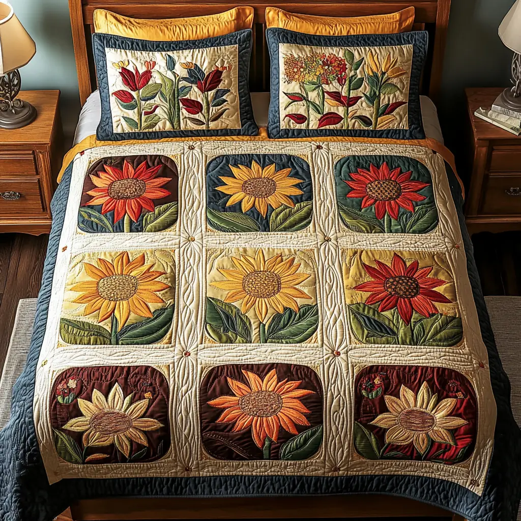 Morning Petals Quilted Bedding Set Premium Duvet Cover Gift Set for Mom or Grandma