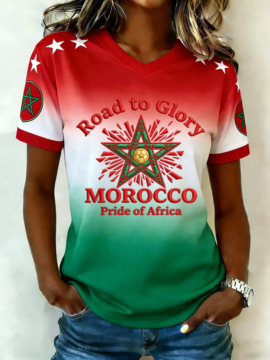 Morocco 2026 FIFA World Cup V-Neck Jersey Game Day Apparel Morocco Pride Gifts