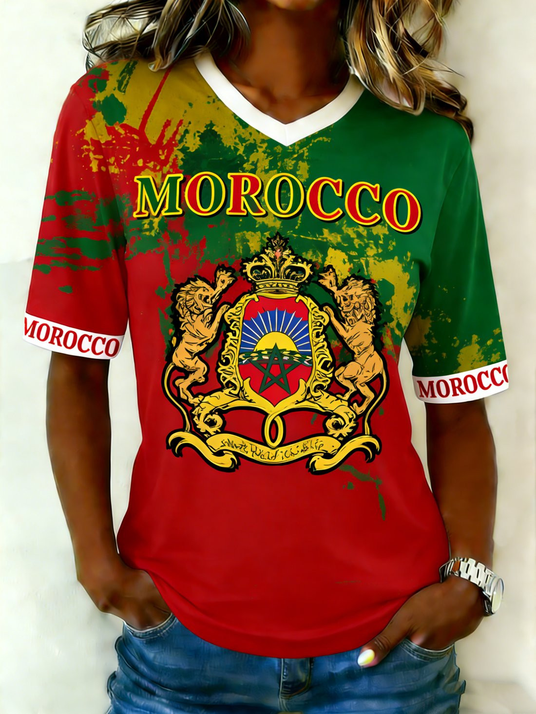 Morocco 2026 FIFA World Cup V-Neck Jersey Morocco Pride Apparel Soccer Lover Gifts