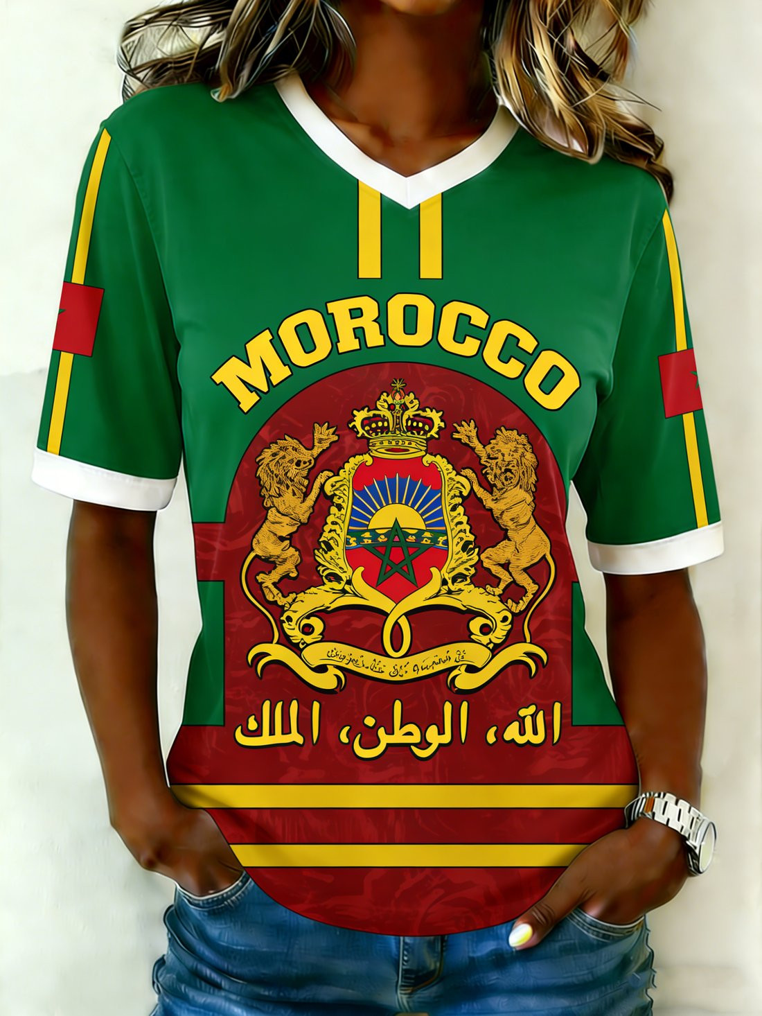 Morocco 2026 FIFA World Cup V-Neck Jersey Morocco Pride Clothes Gift For Soccer Fans Morocco 2026 FIFA World Cup V-Neck Jersey Morocco Pride Clothes Gift For Soccer Fans - Image 1