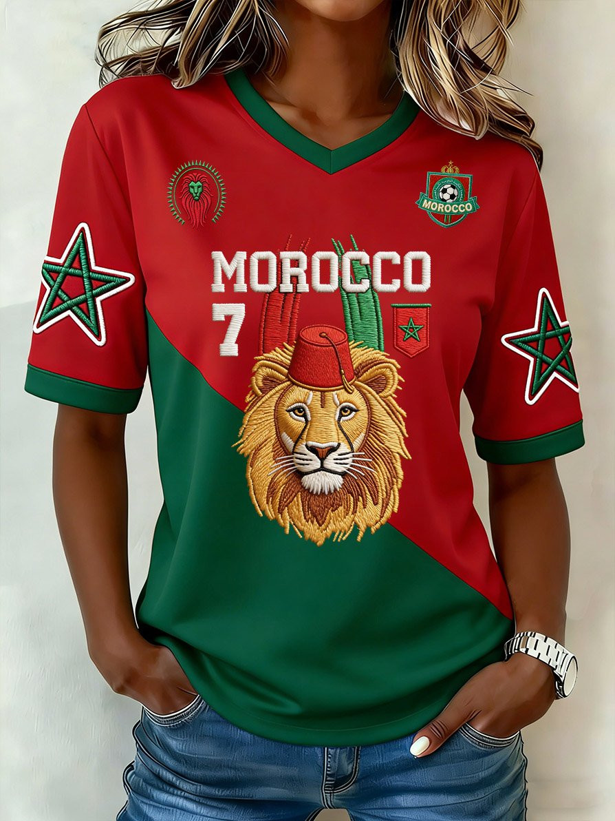 Morocco 2026 FIFA World Cup V-Neck Jersey Soccer Lover Apparel Gift For Her