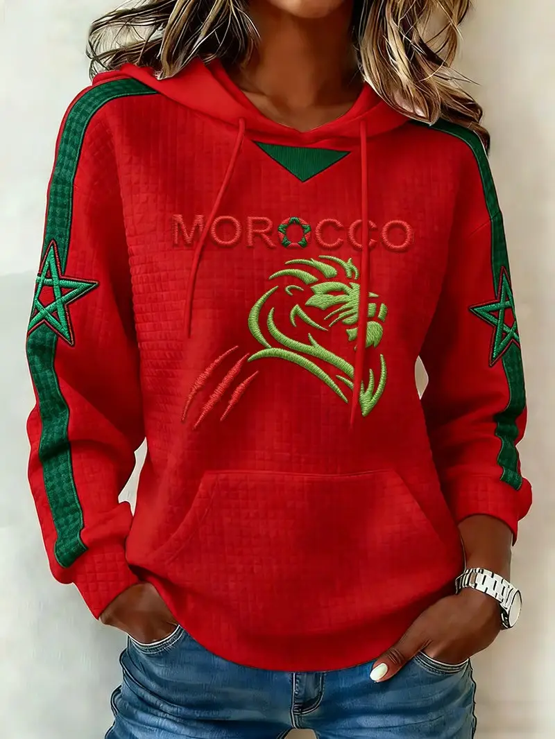 Morocco Atlas Lions Waffle Hoodie WC 2026 Soccer Fan Gear Football Best Gift For Morocco Fans Morocco Atlas Lions Waffle Hoodie WC 2026 Soccer Fan Gear Football Best Gift For Morocco Fans - Image 1