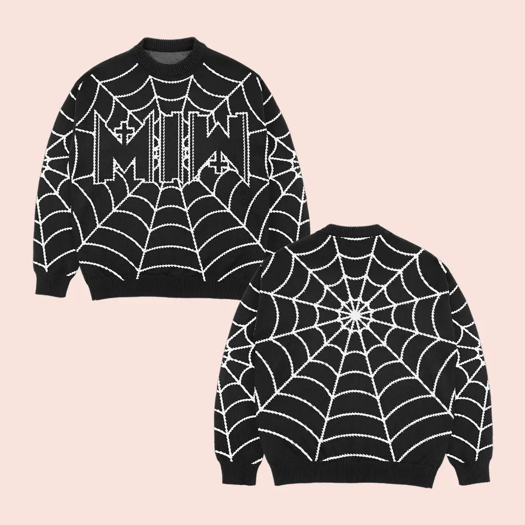 Motionless In White Merch Spiderweb Knit Sweatshirt Unique Gifts For Band Fans