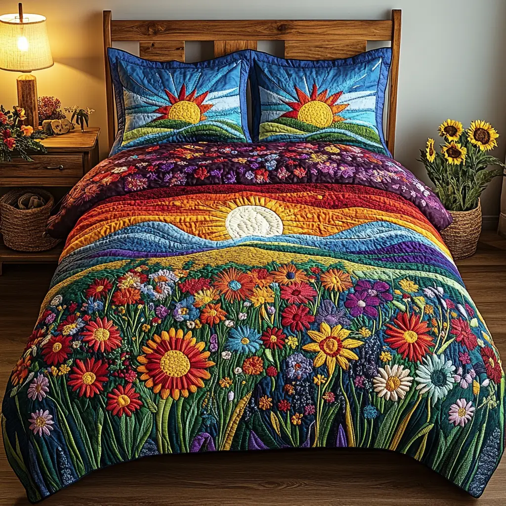 Mountain Blooms Quilted Bedding Set Trendy Bedding Merch for Modern Homes