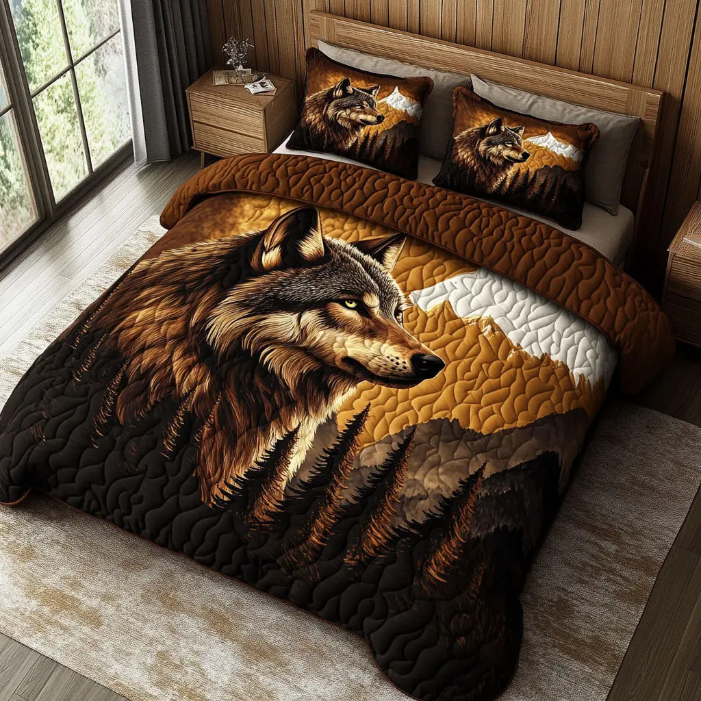 Mountain Guardian Quilted Bedding Set Christmas Bedding Sets Best Gifts For Wolf Lovers