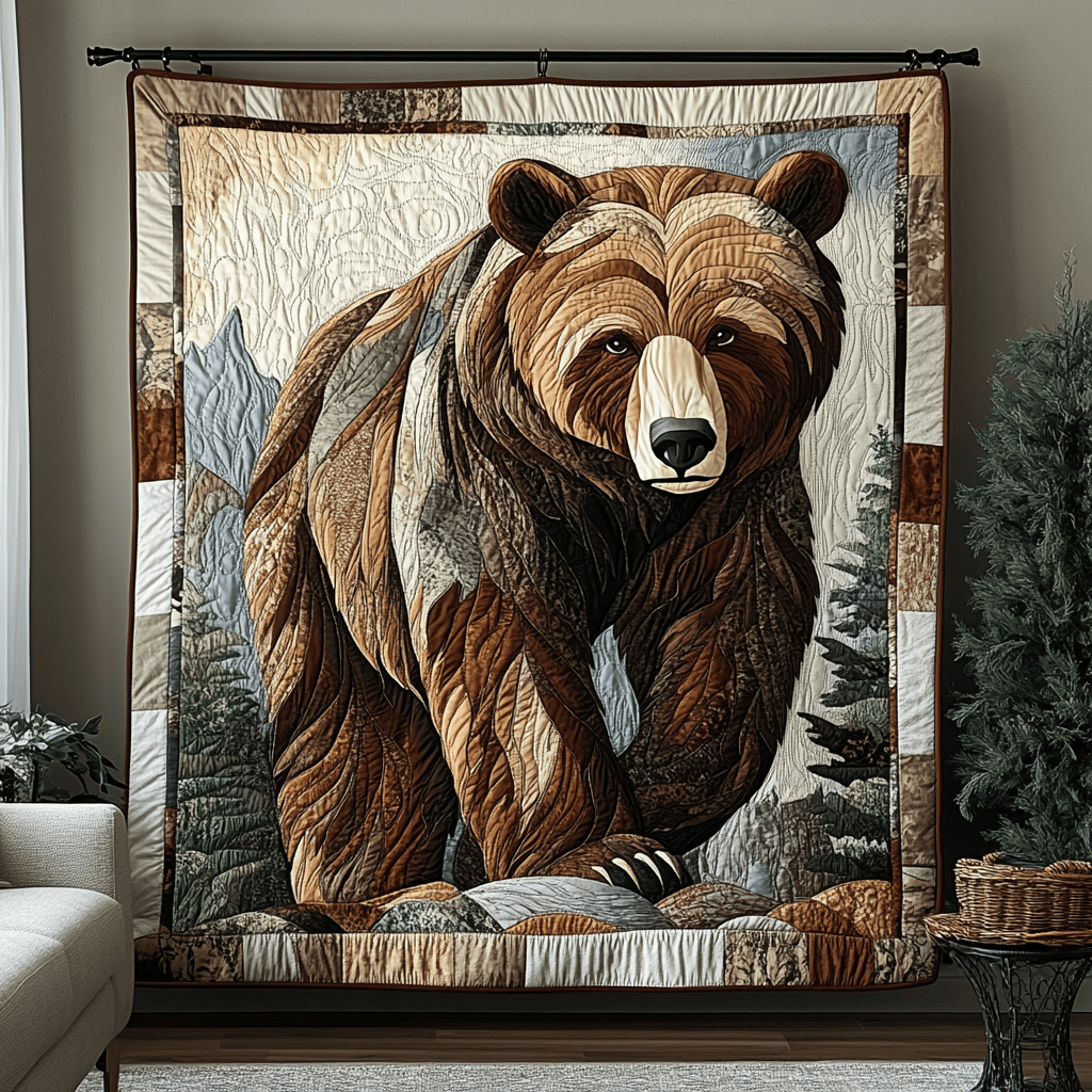 Mountain Guardian Quilted Blanket Xmas Holiday Bear Themed Gifts