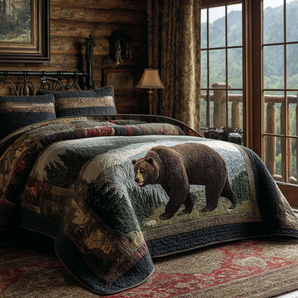 Mountain Pursuit Quilted Bedding Set Unique Bedding Gift for Family Gatherings