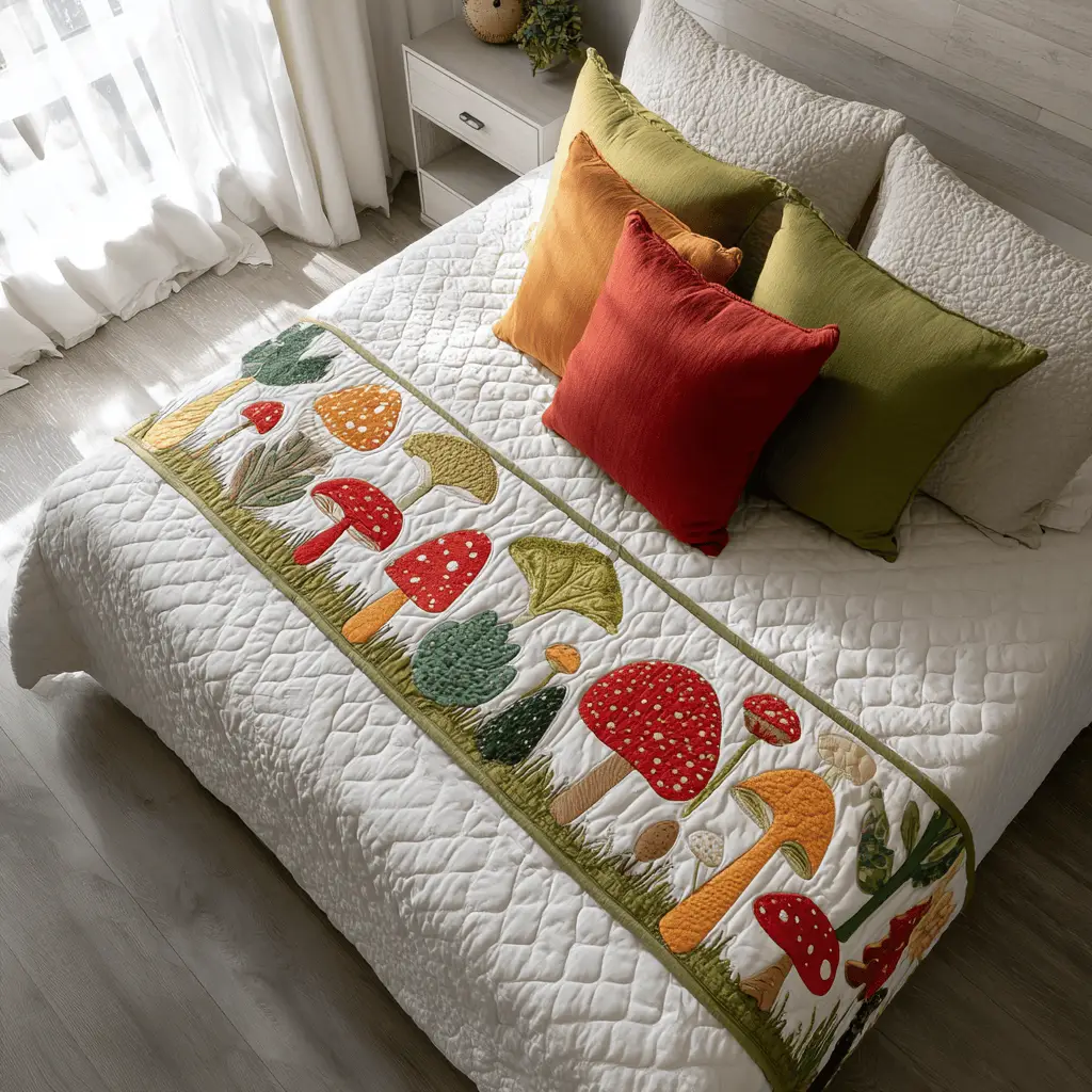 Mushroom Dream Quilted Bed Runner Mushroom Dream Fantasy Home Gift