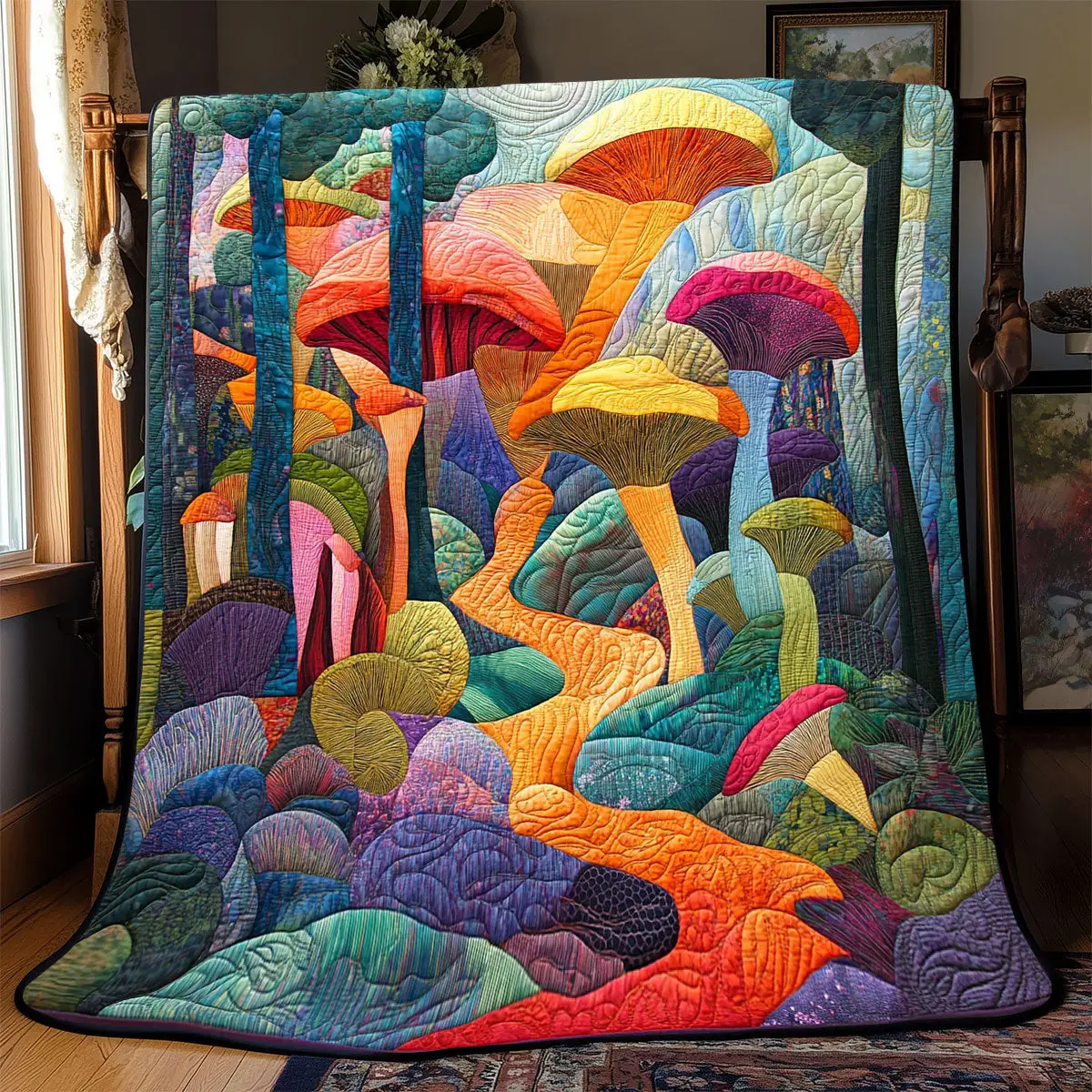 Mushroom Forest Quilt Blanket For Couch Mother's Day Presents For Grandma