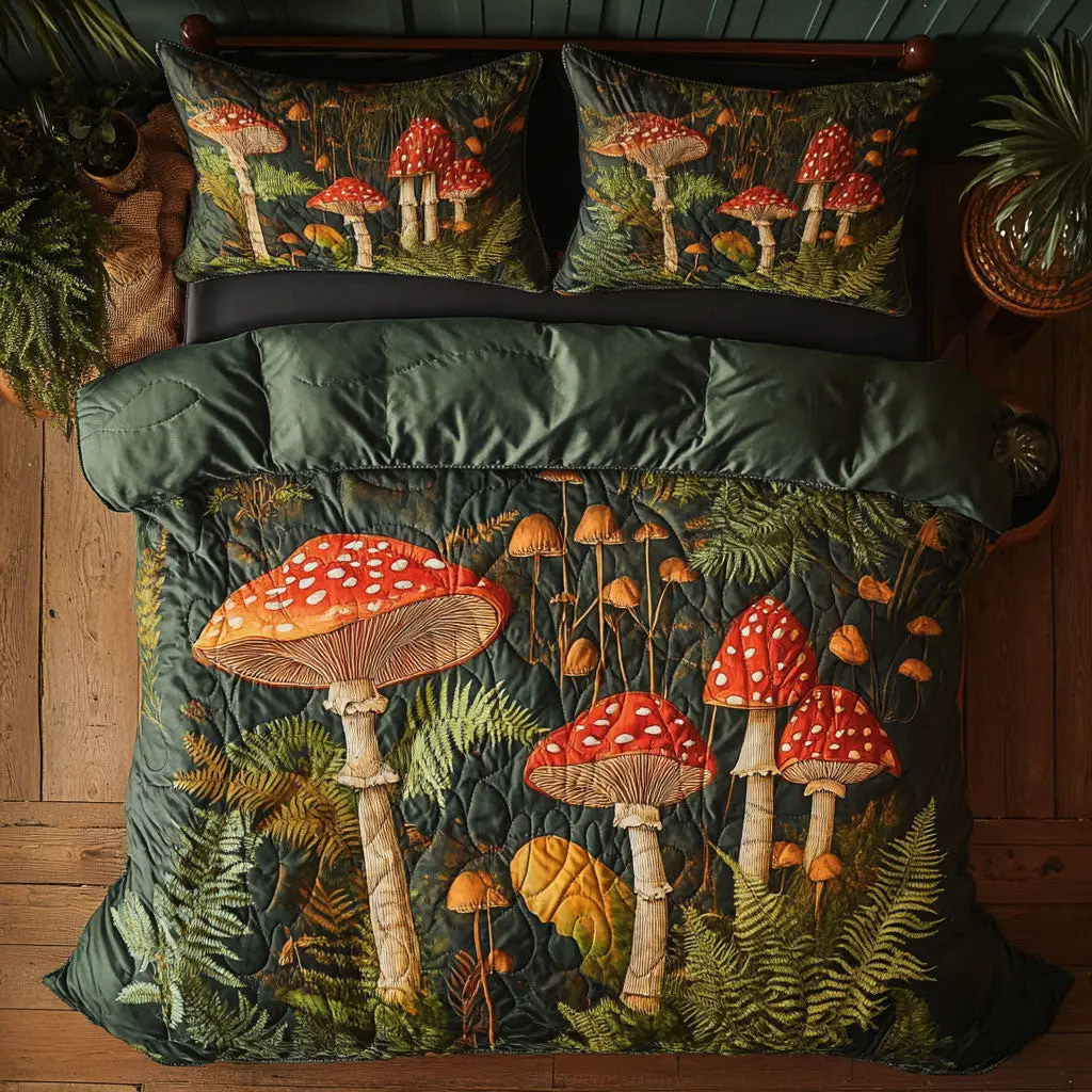 Mushroom Forest Quilted Bedding Set Duvet Cover Bedspread Gifts For Sister