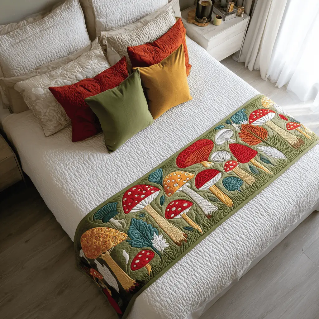 Mushroom Garden Quilted Bed Runner Mushroom Garden Storybook Home Gift