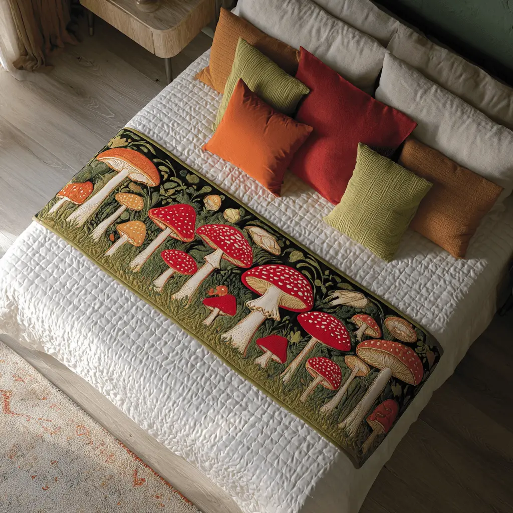 Mushroom Light Quilted Bed Runner Soft Mushroom Glow Cozy Gift for Daughter