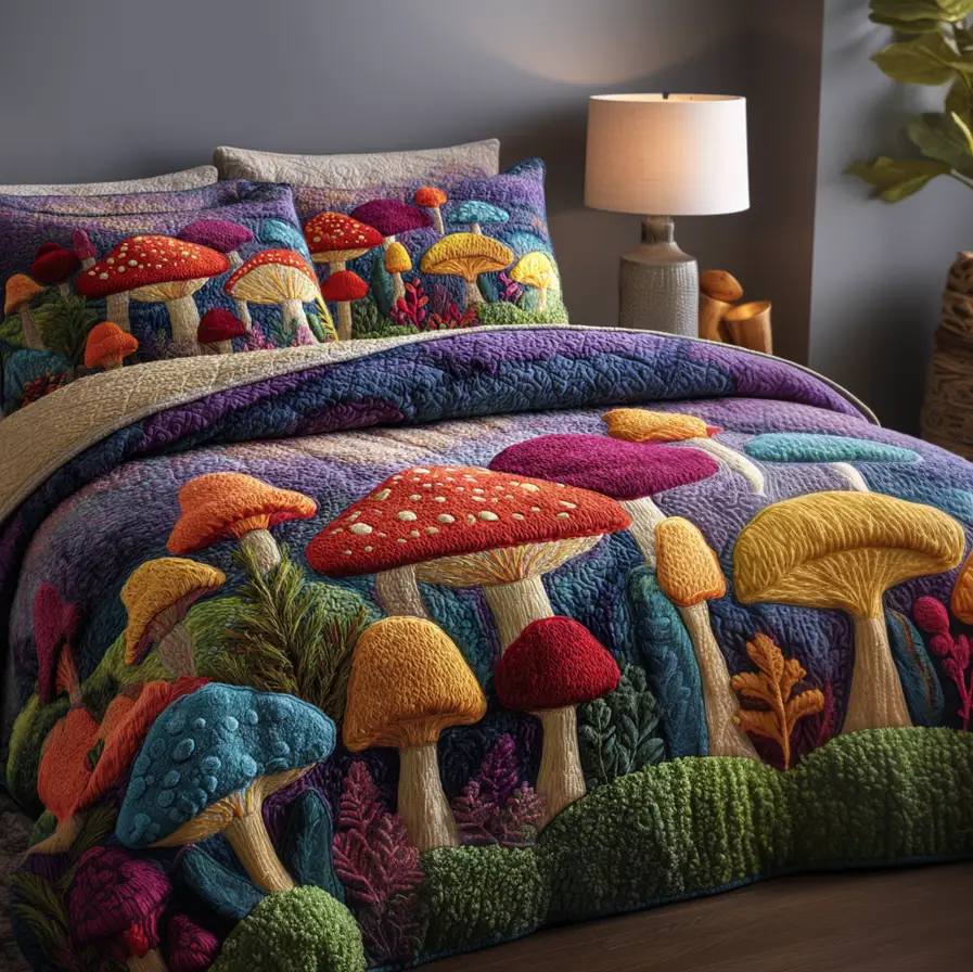 Mushroom Magic Quilted Bedding Set Premium Comforter Set for Restful Nights Mushroom Magic Quilted Bedding Set Premium Comforter Set for Restful Nights - Image 1