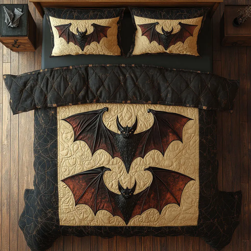 Mystic Bat Quilted Bedding Set Duvet Cover Bedspread Best Halloween Gift Ideas