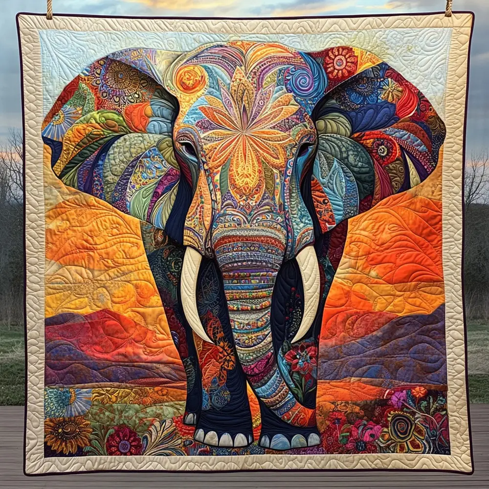 Mystic Boho Elephant Quilted Blanket Colorful Mandala Wildlife Sunset Throw Best Gift For Elephant Fan Mystic Boho Elephant Quilted Blanket Colorful Mandala Wildlife Sunset Throw Best Gift For Elephant Fan - Image 1