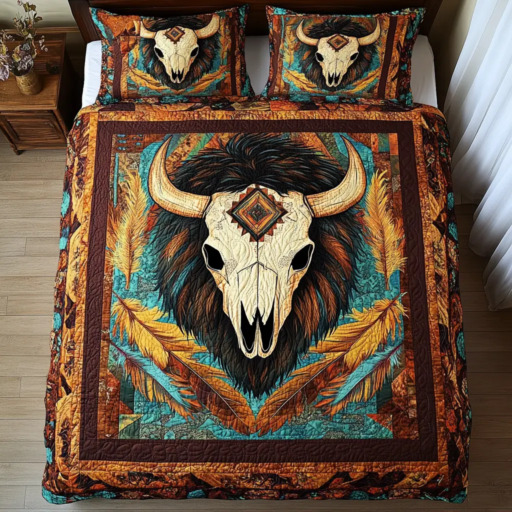 Mystic Buffalo Quilted Bedding Set Best Bed Sheet Set Native American Gift Ideas Mystic Buffalo Quilted Bedding Set Best Bed Sheet Set Native American Gift Ideas - Image 1
