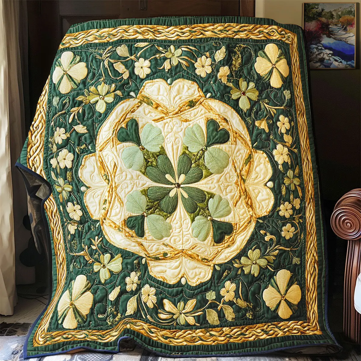 Mystic Clover Quilt Blanket Cute Sofa Blanket Great Saint Patrick'S Day Ideas