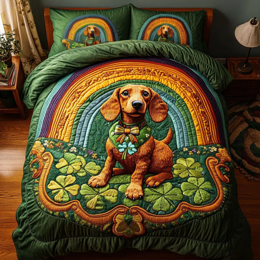 Mystic Dachshund Quilted Bedding Set Cozy Aesthetic Home Decor St Patrick Gifts Idea